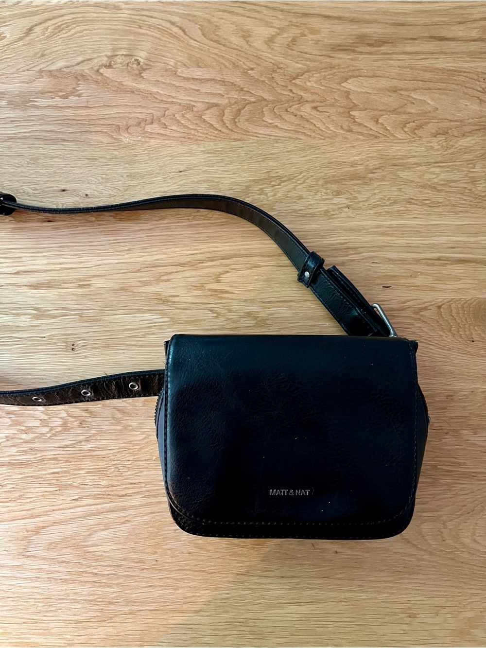 Matt & Nat Black Leather Flap Fanny-pack Bag